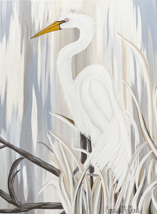 The Peaceful Egret  Originals Print with Hand Painted Embellishments