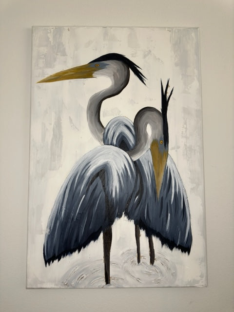 Wading in Waters, Egrets Original, Hand Embellished Prints