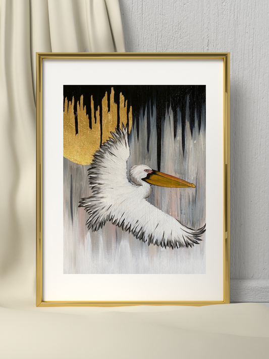 Under the Gold Moon, Pelican Originals Print with Hand Painted Embellishments