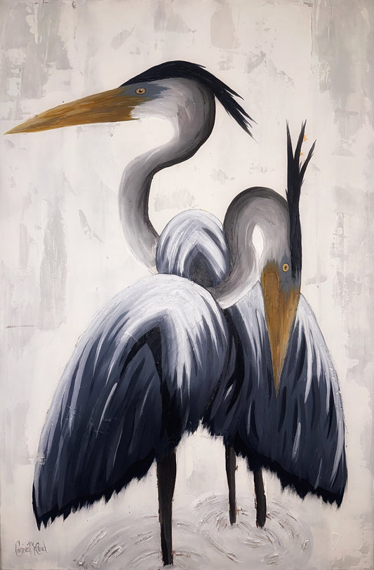 Wading in Waters, Egrets Original, Hand Embellished Prints